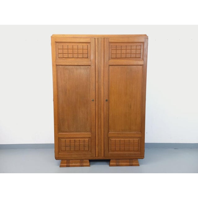 Vintage Art Deco Style Wardrobe in Oak, 1950s For Sale - Image 15 of 15