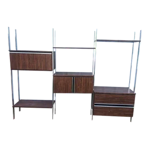 Mid 20th Century Mid Century Chrome Frame Walnut Laminate 3 Section Wall Units