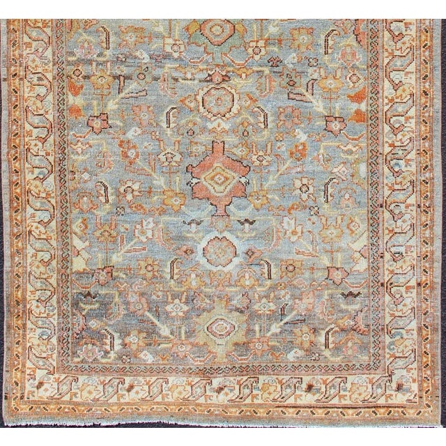 Antique Persian Sultanabad Rug With a Soft Sky Blue Field With Stylized Palmette 4'4 X 9'4 For Sale - Image 4 of 12