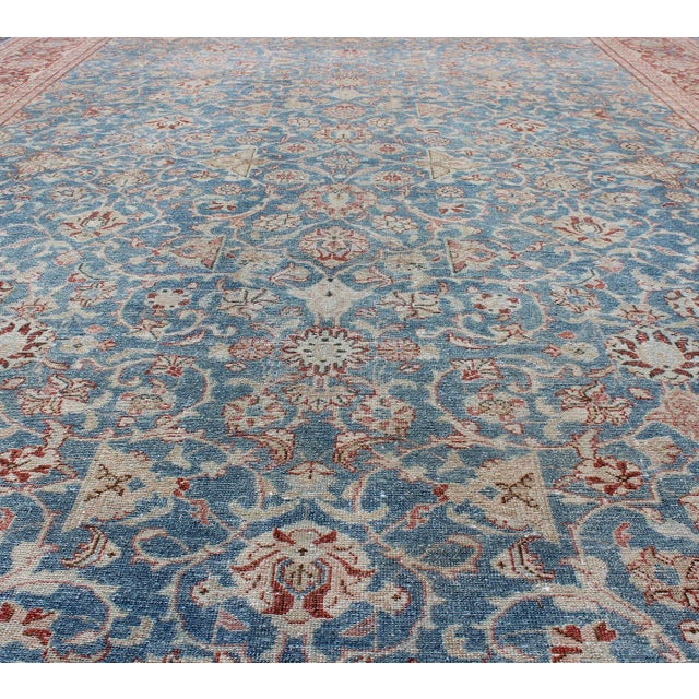 Early 20th Century Antique Persian Malayer Rug With Floral Lattice Design in Sky Blue and Soft Red For Sale - Image 5 of 9