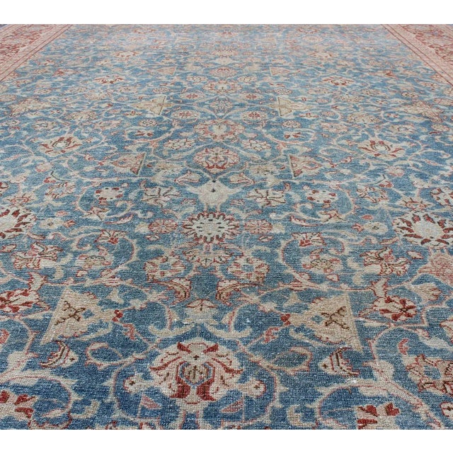Early 20th Century Antique Persian Malayer Rug With Floral Lattice Design in Sky Blue and Soft Red 8'3" X 11'8" For Sale - Image 5 of 9