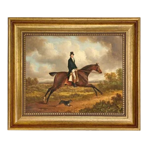 Oil Painting Print Reproduction on Canvas, Down the Path Equestrian Fox Hunt Scene, Framed