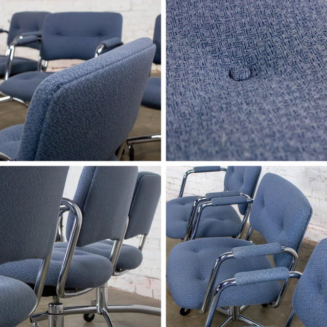 Late 20th Century Modern Set of 4 Steelcase Swivel Dining or Game Chairs 4 Prong Chrome Bases W/Casters For Sale - Image 14 of 18