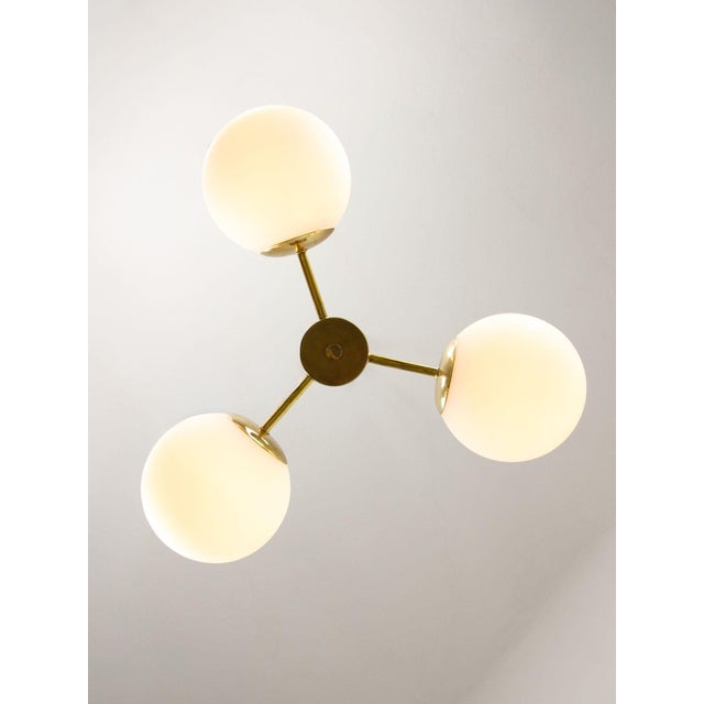 Metal Mid-Century Modern Italian Pendant Light in Brass and Opaline Glass, 1960s For Sale - Image 7 of 15