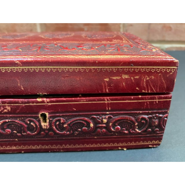Vintage Italian Hand Tooled Red Leather Jewelry Box For Sale In Chicago - Image 6 of 9