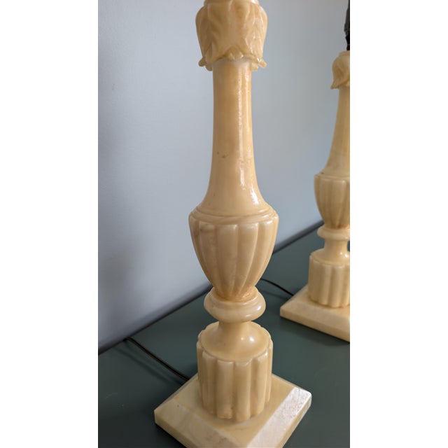 Stone Vintage Alabaster Table Lamps Italian Neoclassical Style With Acanthus Carving - Pair For Sale - Image 7 of 14