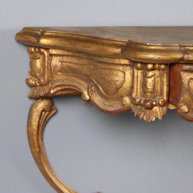 Italian Drop-Shaped Gilded Wood Wall Console Tables, Set of 2 For Sale - Image 9 of 12