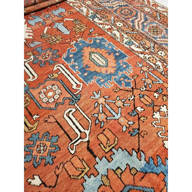 Gray Antique Persian Serapi Carpet, Handmade Wool Oriental Rug Ivory, Rust Light Blue For Sale - Image 8 of 18