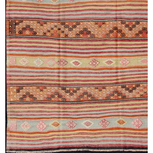 Turkish Turkish Kilim Vintage Rug With Assorted Stripe Design in a Variety of Colors For Sale - Image 3 of 13