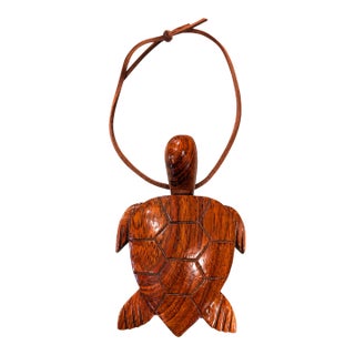 Hand-Carved Wood Honu Sea Turtle Hanging Ornament, Hawaiian-Style Coastal Decor For Sale
