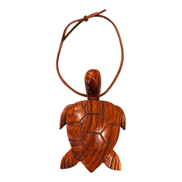 Hand-Carved Wood Honu Sea Turtle Hanging Ornament, Hawaiian-Style Coastal Decor For Sale