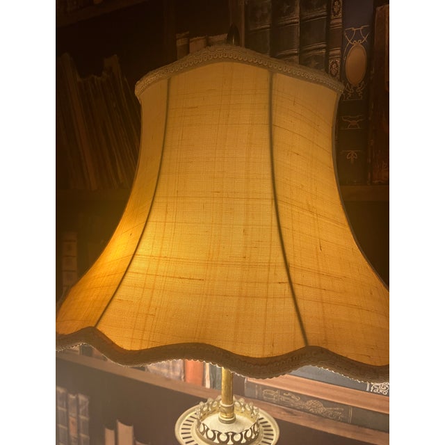 Metal Late 19th Century Victorian Painted Pink Glass Oil Converted Electric Lamp For Sale - Image 7 of 8