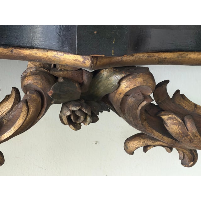 Mid 19th Century Antique Monumental Baroque Style Giltwood Console Table With Ebonized Top, 74.5” For Sale - Image 5 of 12