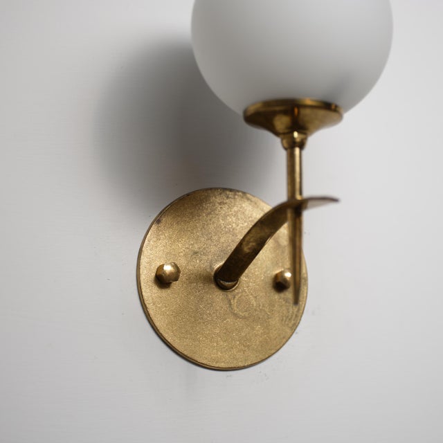 Mid-Century Modern Vintage Italian Wall Sconces in Brass and Opaline Glass, 1950s, Set of 2 For Sale - Image 3 of 10