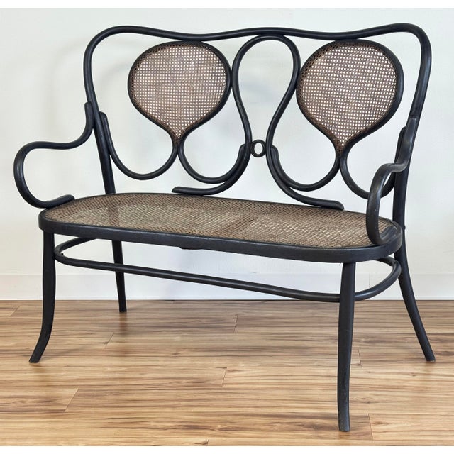 Vintage Bentwood Bench With Caned Seat For Sale - Image 4 of 15