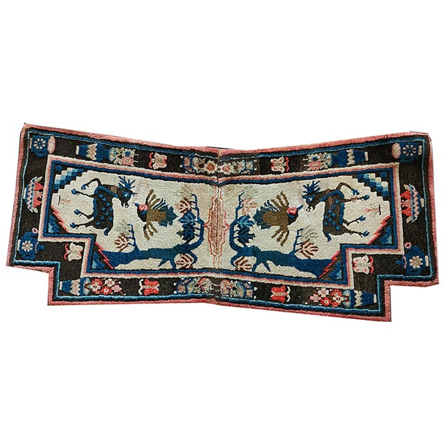 Antique Chinese Horse Cover, Size: 2' 0''x4' 4''. Antique Wool Knotted 1930s Chinese Small Scatter Size Ivory Rug, Circa...