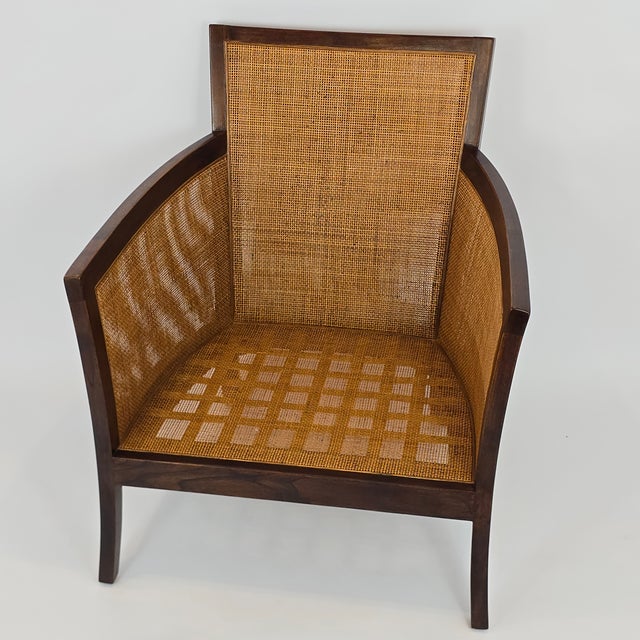 Mid-Century Modern Crate & Barrel "Blake" Leather Chairs and Ottoman For Sale - Image 3 of 11