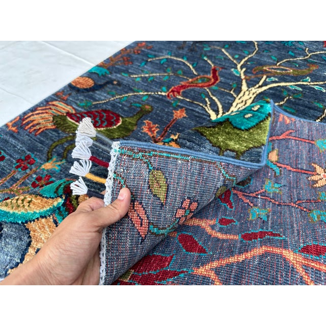 Slate Blue Persian Peacock Tree of Life Hand-Knotted Wool Rug - 3'3" X 5'0 For Sale - Image 10 of 11