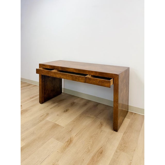 Mid 20th Century Rare Vintage Hekman MCM Burlwood Desk With Three Drawers Mid Century Collectable For Sale - Image 5 of 13
