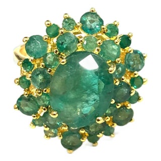 Bochic "Orient" Vintage Zambian Emerald Ring Set In 18K Yellow Gold & Silver For Sale