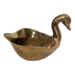Mid-Century Solid Brass Swan Planter Hollywood Regency Style For Sale