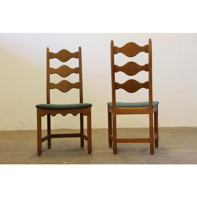 Vintage Danish Brutalist Ladderback Oak Chairs in the style of Henning Kjærnulf, 1960s, Set of 6 For Sale - Image 10 of 18