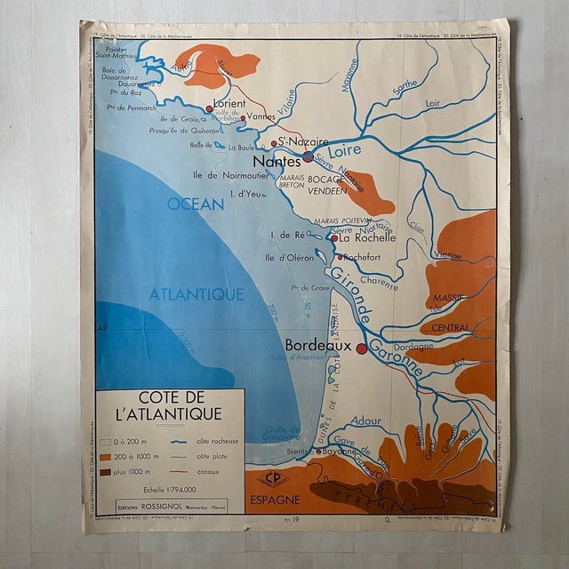 Vintage School Map of Atlantic and Mediterranean Coasts, 1950s For Sale - Image 6 of 9