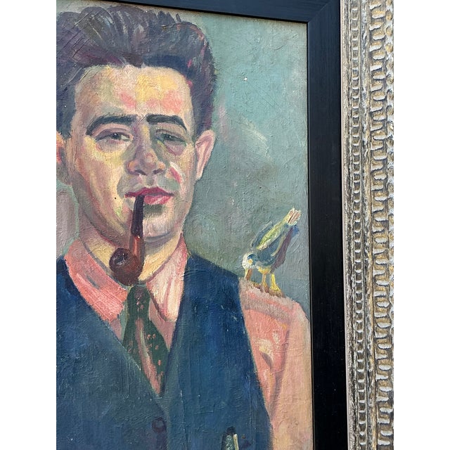 Vintage Original Oil Portrait of Man With Birds For Sale - Image 11 of 12