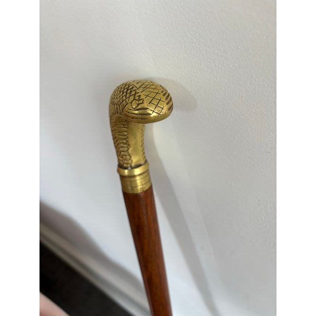 20th Century Brass Snake Head Wood Cane/Walking Stick For Sale - Image 4 of 10