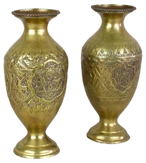 Antique Biedermeier Chased Brass Vases, 1860, Set of 2