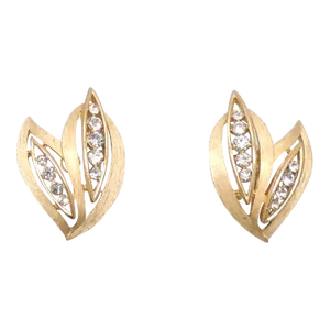 Vintage 1960s Signed Crown Trifari Swarovski Rhinestone Leaves Clip Earrings - 2 Pieces