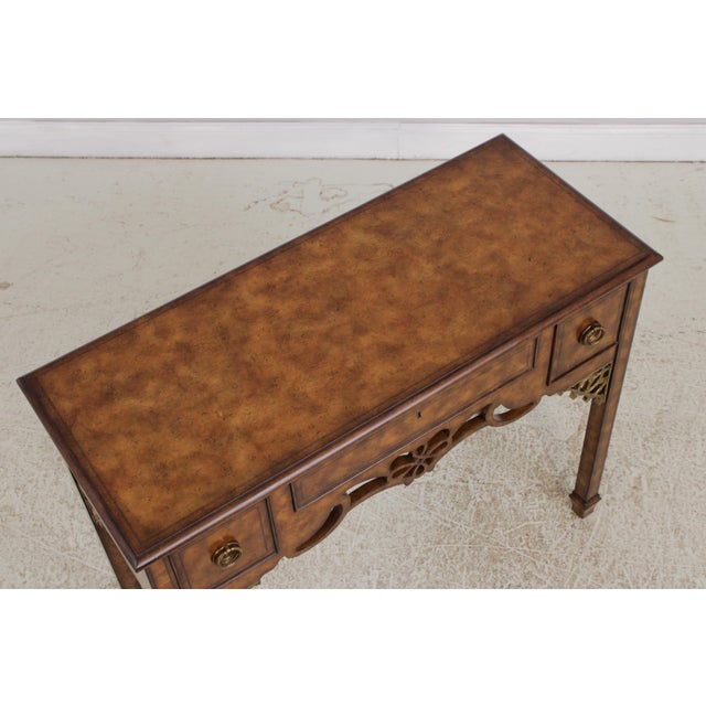 Maitland Smith Burl Wood 3 Drawer Writing Desk Console For Sale - Image 9 of 18