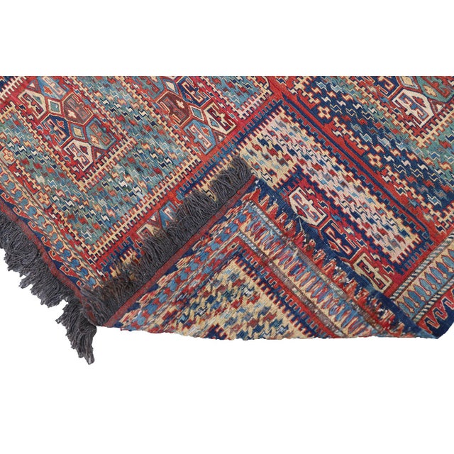 Rug 6x8 Hand-Woven Wool Soumak Kilim | Afghan Sileh Design Rug For Sale - Image 4 of 6