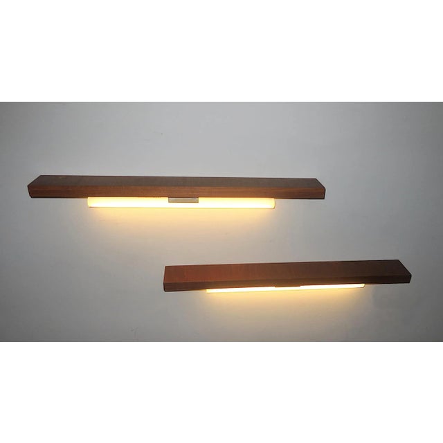 Brown Narrow Danish Teak Shelves with Wall Lights, 1960s, Set of 2 For Sale - Image 8 of 9