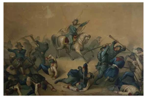 Garibaldi in Battle, Lithograph, 19th Century