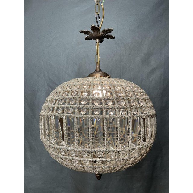 Vintage Brass and Glass Basket Chandelier For Sale - Image 4 of 4