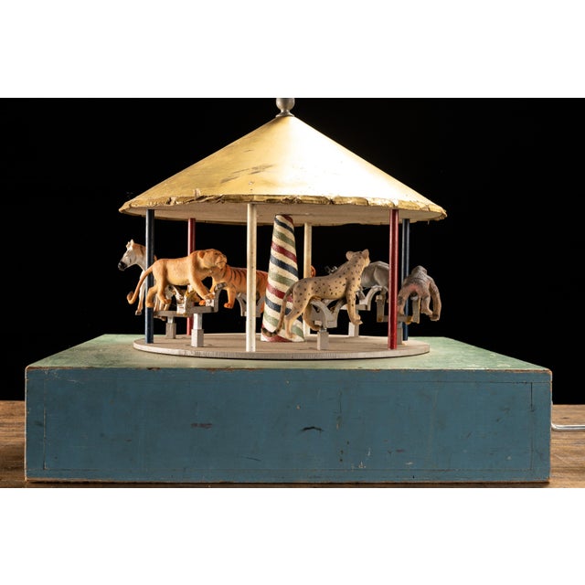 Folk Art Early 20th Century Hand-Crank Mechanical Carousel Toy For Sale - Image 3 of 9