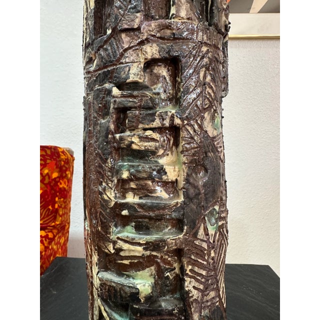 Ceramic 1970s Monumental Vintage Brutalist Studio Pottery Cylinder Vase For Sale - Image 7 of 11