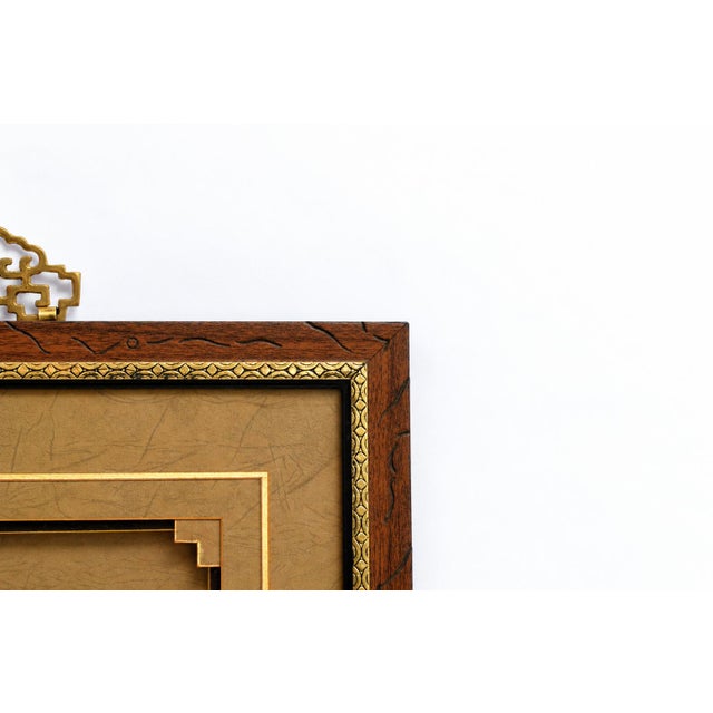 Vintage Asian Wall Art Shadow Box Brass Hardware Longevity Gourd For Sale - Image 9 of 11