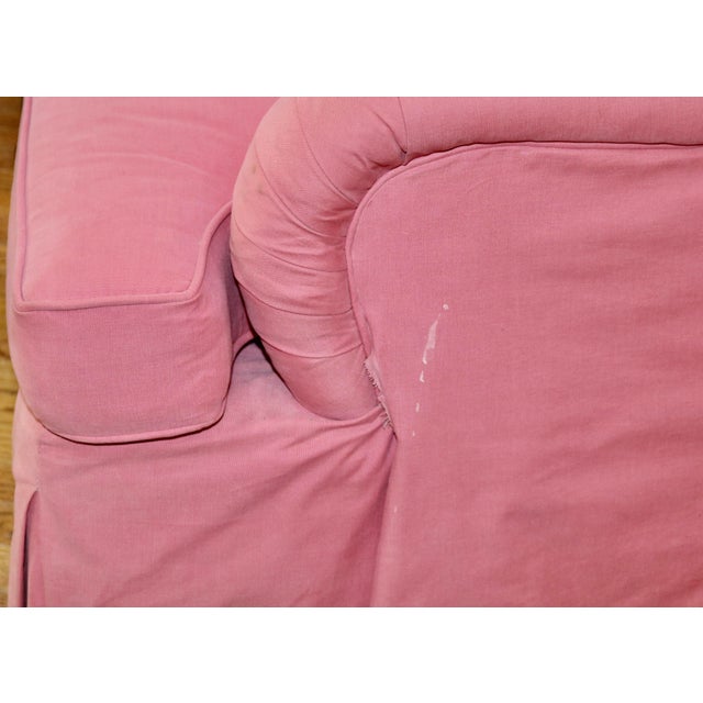 Early 21st Century Lee Industries Pair of.Rose Pink English Arm Chairs & Ottoman For Sale - Image 5 of 8