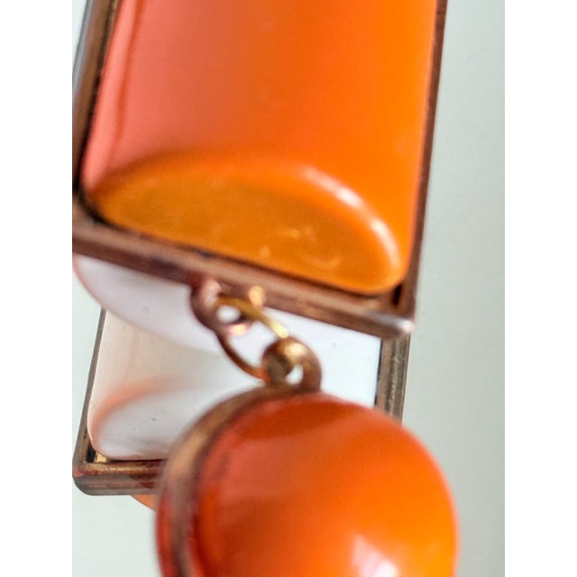 Vintage 1960s Mod Geometric Clip on Earrings Orange White, Attributed to Pierre Cardin, A Pair For Sale - Image 10 of 12