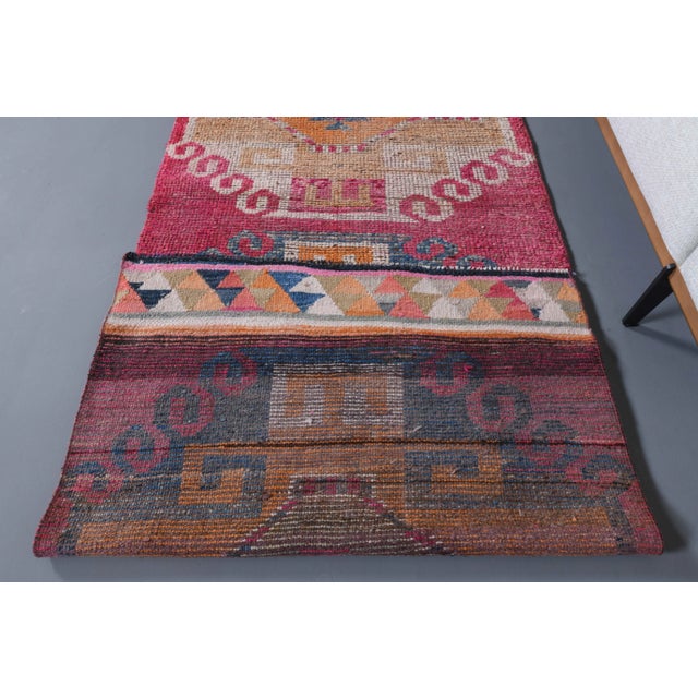 Vintage Turkish Hand-Knotted Wool Cotton Pink Runner Rug For Sale - Image 11 of 12
