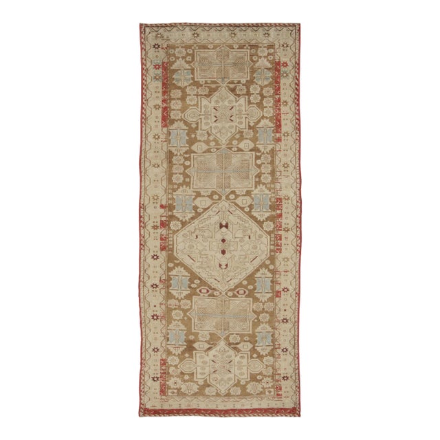 Antique Karabagh Runner in Beige and Cream Geometric Medallion - Rug and Kilim For Sale