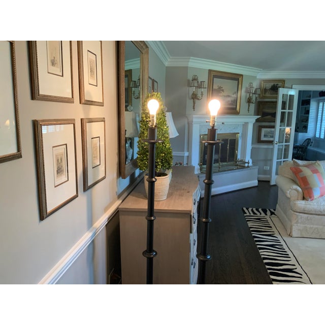 Hollywood Regency 1980s Hollywood Regency Painted Metal Faux Bamboo Floor Lamps - A Pair For Sale - Image 3 of 13