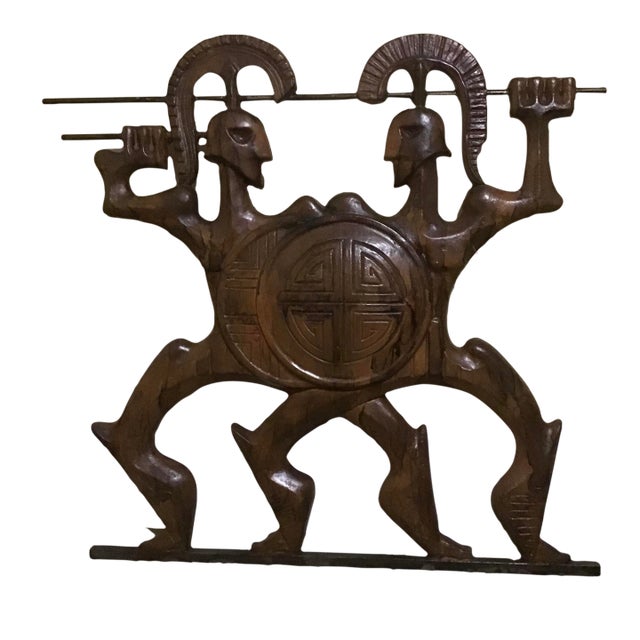 Mid-Century Modern Frederic Weinberg Sculpture Roman Gladiator Wood Look For Sale