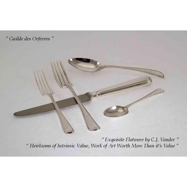 1990's Sterling Silver 5-Piece Flatware Place-Setting Fine Bead Hand-Forged by C. J. Vander For Sale In New York - Image 6 of 12