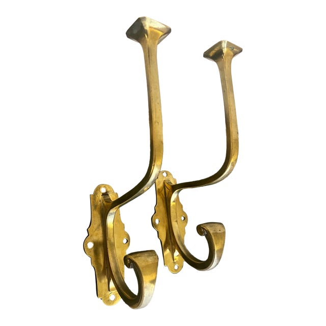 French Brass Coat and Hat Hooks, C. 1930's- Set of 2 For Sale