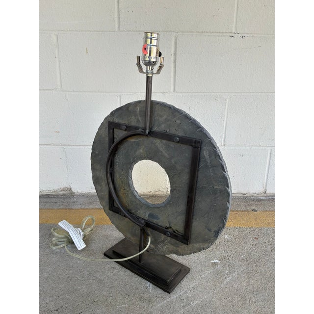 Industrial Arteriors Carved Slate Ring Lamp. For Sale - Image 3 of 4