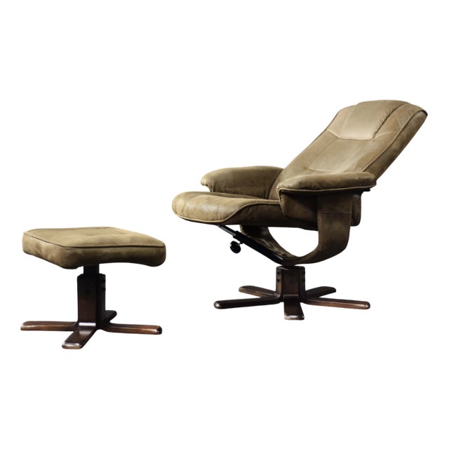 Set of Mid-Century Modern Danish Brown Swivel Chair & Ottoman, 1960s For Sale