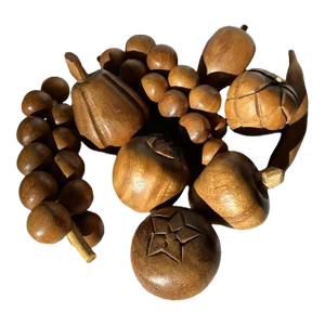 Mid Century Modern Wood Carved Fruit- Set of 9